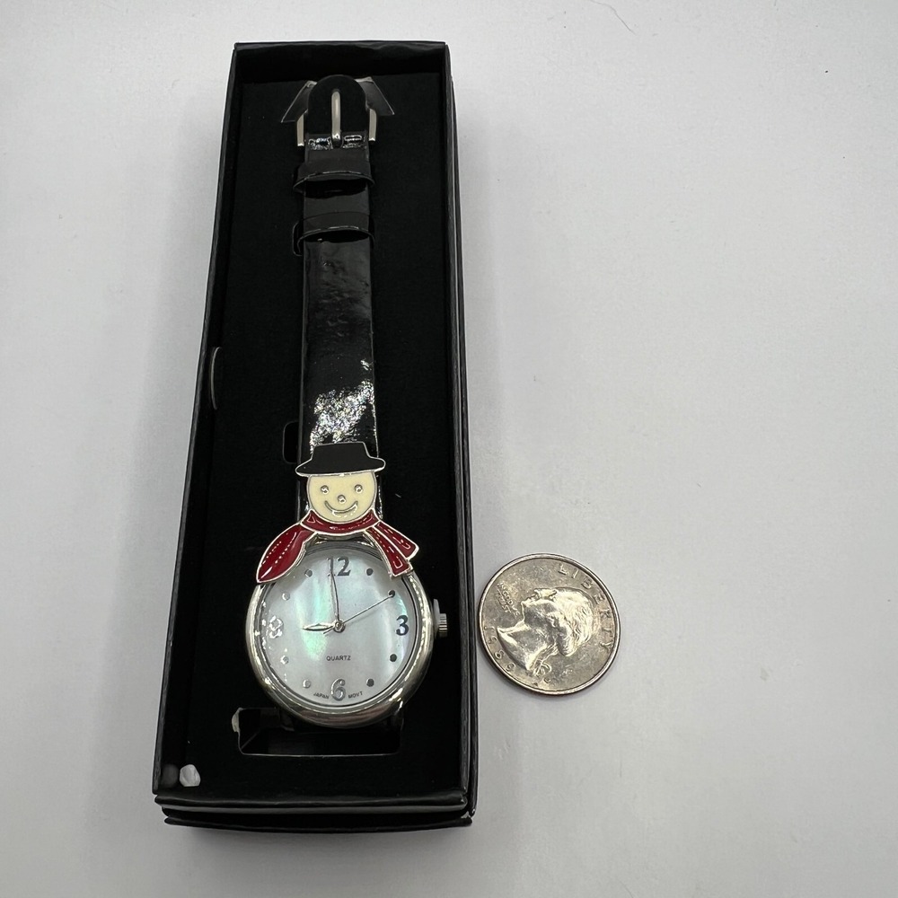 Avon Snowman Quartz Watch Tis the Season Black Band‎ Christmas Holiday - Picture 3 of 5